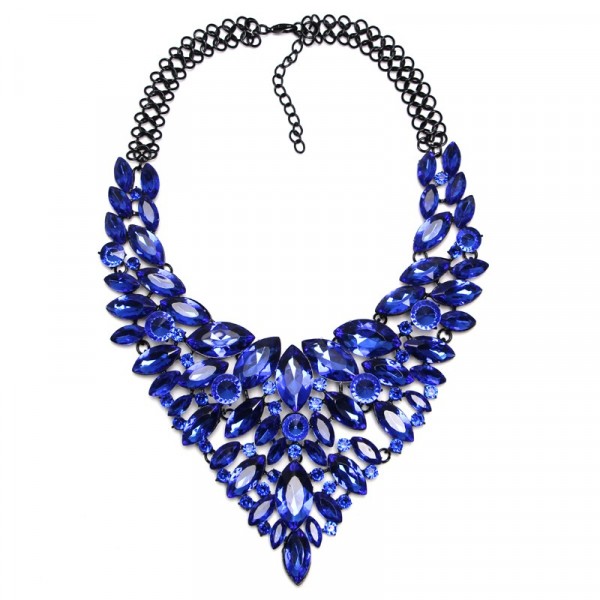 Sapphire Blue Lux Glam Marquise Statement Necklace 